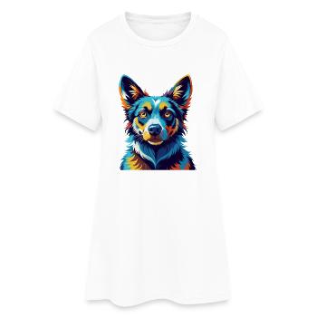 Mudi Chien Race Coloré Aquarelle Dessin Animé Kawaii - Robe T-shirt Femme - blanc - Devant