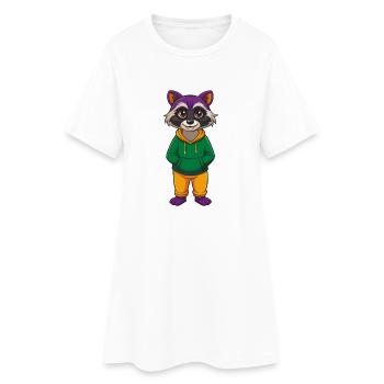 Raccoon Funny Kawaii Cartoon Character Clipart - Women’s T-Shirt Dress - white - Front