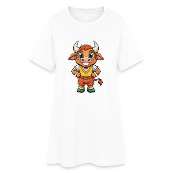 Bull Cute Cartoon Character Kawaii Clipart - Women’s T-Shirt Dress - white - Front