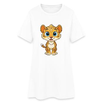 guépard mignon personnage de dessin animé Kawaii Clipart - Robe T-shirt Femme - blanc - Devant