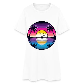 Rétro tropical coucher de soleil voilier plage rêve - Robe T-shirt Femme - blanc - Devant