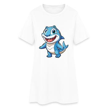 requin mignon personnage de dessin animé Kawaii Clipart - Robe T-shirt Femme - blanc - Devant