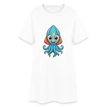 Squid Cute Cartoon Character Kawaii Clipart - Women’s T-Shirt Dress - white - Front