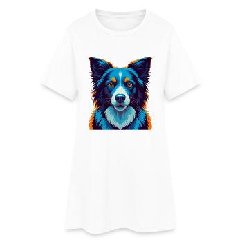 Border Collie Dog Colorful Kawaii Cartoon Clipart - Women’s T-Shirt Dress - white - Front