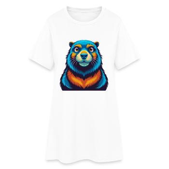 Castor coloré Kawaii Dessin animé Personnage Clipart - Robe T-shirt Femme - blanc - Devant