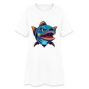 Barracuda Coloré Kawaii Dessin Animé Personnage Animal de compagnie - Robe T-shirt Femme - blanc - Devant