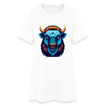 Bison coloré Kawaii Dessin animé Personnage Clipart - Robe T-shirt Femme - blanc - Devant