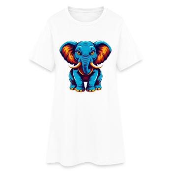 Elephant Colorful Kawaii Cartoon Character Clipart - Women’s T-Shirt Dress - white - Front