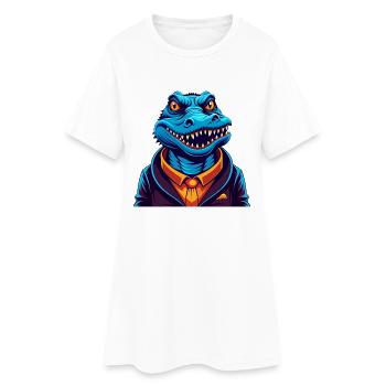 Crocodile Coloré Kawaii Dessin Animé Personnage Animal de compagnie - Robe T-shirt Femme - blanc - Devant