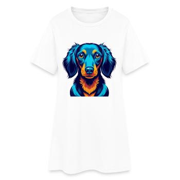 Teckel chien coloré Kawaii personnage de dessin animé - Robe T-shirt Femme - blanc - Devant