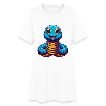 Ver de terre coloré Kawaii personnage de dessin animé Animal de compagnie - Robe T-shirt Femme - blanc - Devant