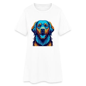 Golden Retriever Dog Colorful Kawaii Cartoon Pet - Women’s T-Shirt Dress - white - Front