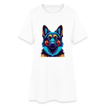 German Shepherd Dog Colorful Kawaii Cartoon Animal - Women’s T-Shirt Dress - white - Front