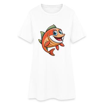saumon mignon personnage de dessin animé Kawaii Clipart - Robe T-shirt Femme - blanc - Devant
