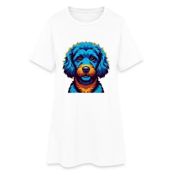 Caniche Chien Coloré Kawaii Dessin Animé Personnage Animal de compagnie - Robe T-shirt Femme - blanc - Devant