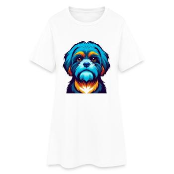 Shih Tzu Chien Coloré Kawaii Dessin Animé Personnage Animal de compagnie - Robe T-shirt Femme - blanc - Devant