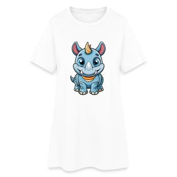 rhinocéros mignon personnage de dessin animé Kawaii Clipart - Robe T-shirt Femme - blanc - Devant