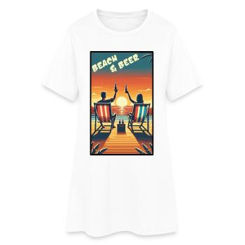 Plage relaxante et coucher de soleil à la bière pour les plaisirs de l’été - Robe T-shirt Femme - blanc - Devant