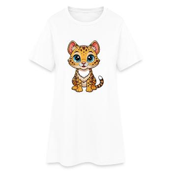 Ocelot Mignon Personnage De Dessin Animé Kawaii Clipart - Robe T-shirt Femme - blanc - Devant