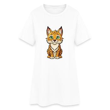 Luchs Niedliche Zeichentrickfigur Kawaii Clipart - Frauen T-Shirt-Kleid - Weiß - Vorne