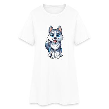 Husky chien mignon personnage de dessin animé Kawaii Clipart - Robe T-shirt Femme - blanc - Devant