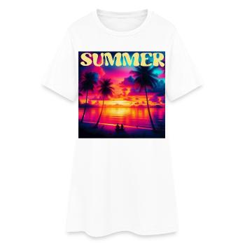 Été Palmier Sunset Rétro - Robe T-shirt Femme - blanc - Devant