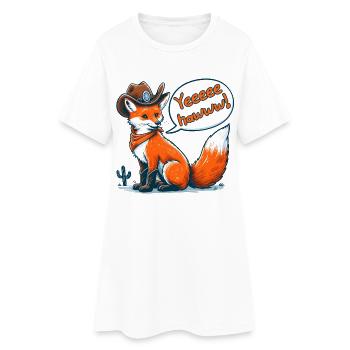 Cowboy Fox Says Yeehaw! Funny Western Cartoon - Women’s T-Shirt Dress - white - Front