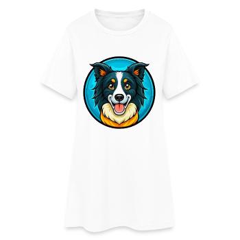 Border Collie Dog Colorful Kawaii Cartoon Clipart - Women’s T-Shirt Dress - white - Front