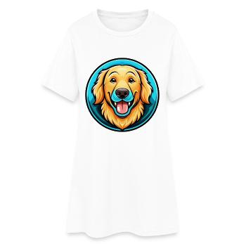 Golden Retriever Dog Colorful Kawaii Cartoon Pet - Women’s T-Shirt Dress - white - Front