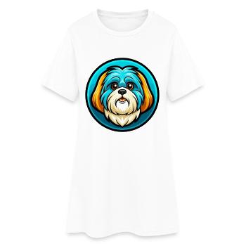 Shih Tzu Chien Coloré Kawaii Dessin Animé Personnage Animal de compagnie - Robe T-shirt Femme - blanc - Devant
