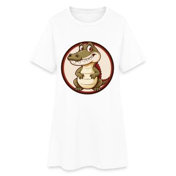 Crocodile Coloré Kawaii Dessin Animé Personnage Animal de compagnie - Robe T-shirt Femme - blanc - Devant