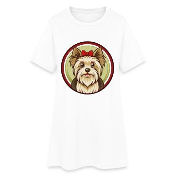 Yorkshire Terrier Chien Kawaii Dessin animé Personnage Animal de compagnie - Robe T-shirt Femme - blanc - Devant