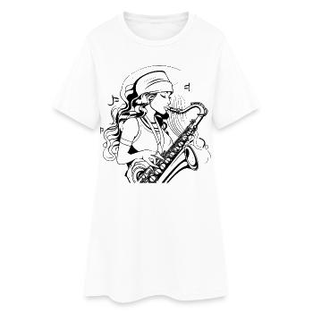 Dessin de saxophoniste - Robe T-shirt Femme - blanc - Devant