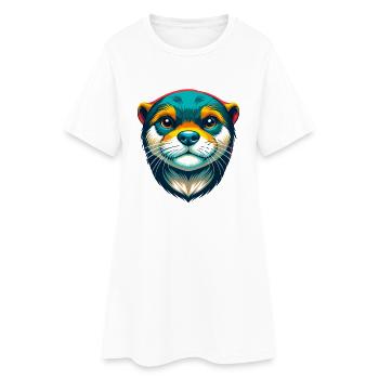 Otter Cute Kawaii Cartoon Clipart Animal Face - Women’s T-Shirt Dress - white - Front