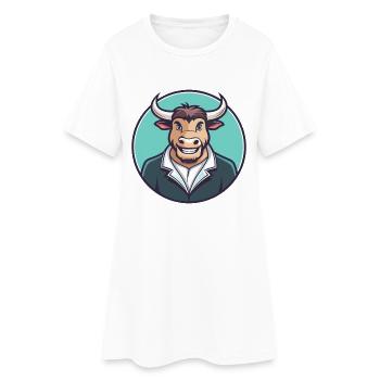 Bull Kawaii Cartoon Figur Tier Haustier Gesicht - Frauen T-Shirt-Kleid - Weiß - Vorne