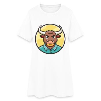 Bull Kawaii Cartoon Figur Tier Haustier Gesicht - Frauen T-Shirt-Kleid - Weiß - Vorne