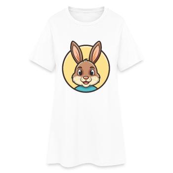 Lapin Kawaii Dessin animé Personnage Animal Animal Visage - Robe T-shirt Femme - blanc - Devant