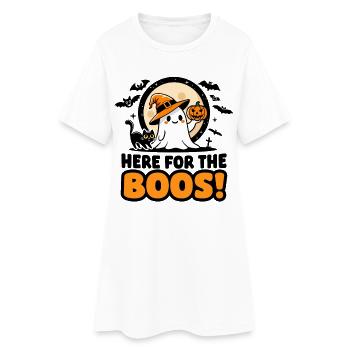 Halloween Ghost Pumpkin Black Cat Witch Hat Boo - Women’s T-Shirt Dress - white - Front