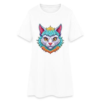 Laperm Cat Breed Cartoon Kawaii Animal Pet - Women’s T-Shirt Dress - white - Front