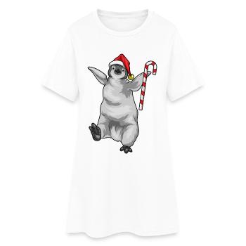 Penguin Christmas Candy Cane - Women’s T-Shirt Dress - white - Front