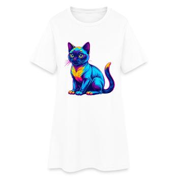 Siamois Shorthair Chat Race Dessin animé Kawaii Animal - Robe T-shirt Femme - blanc - Devant