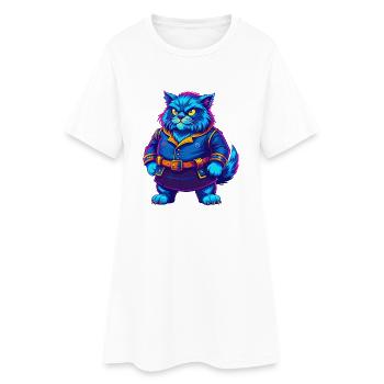 Highlander Chat Race Dessin animé Kawaii Animal Pet - Robe T-shirt Femme - blanc - Devant
