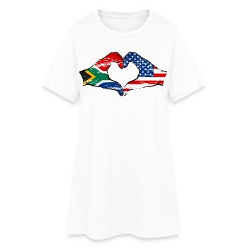Afrique du Sud États-Unis drapeau mains forme de coeur utilisé - Robe T-shirt Femme - blanc - Devant