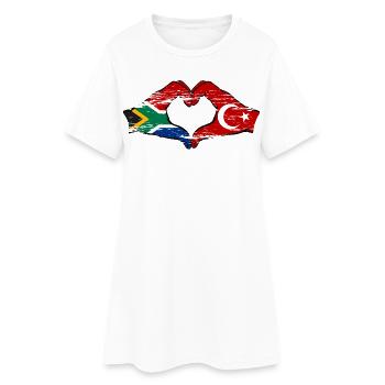 Afrique du Sud Turquie Drapeau Mains Coeur Forme Utilisé - Robe T-shirt Femme - blanc - Devant