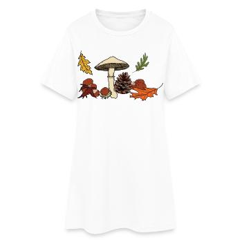 Feuilles de champignon d’automne Châtaignier - Robe T-shirt Femme - blanc - Devant