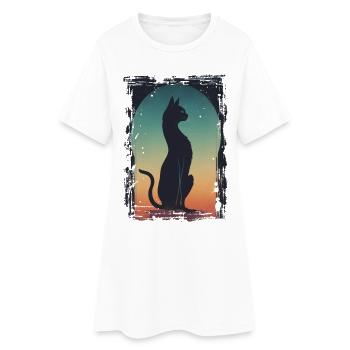 Chat noir - Robe T-shirt Femme - blanc - Devant