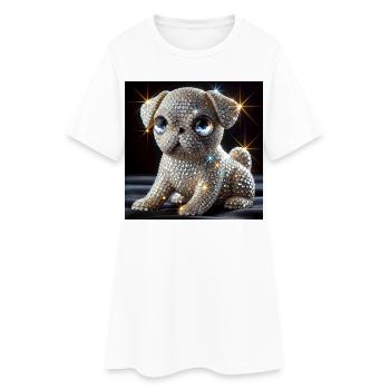 Sparkling dog in diamond look - Women’s T-Shirt Dress - white - Front
