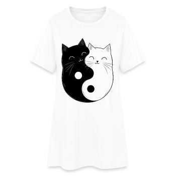 Yin et Yang Chats Chat Propriétaire Bouddhisme Graphique - Robe T-shirt Femme - blanc - Devant