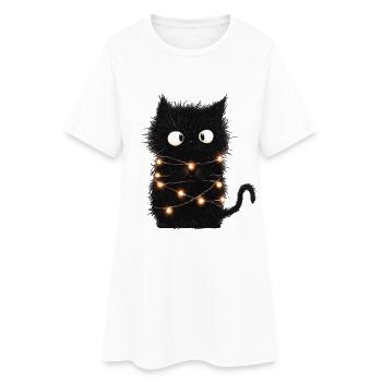 Funny Fairy Lights Cat Christmas Tree Gift - Women’s T-Shirt Dress - white - Front