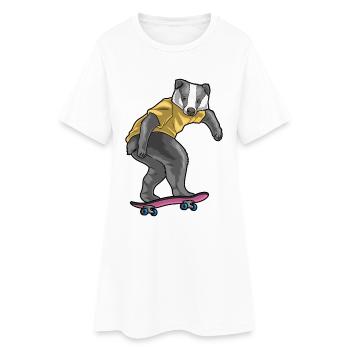 Dachs Skater Skateboard - Frauen T-Shirt-Kleid - Weiß - Vorne